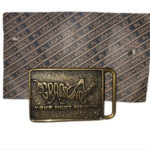 Grasshopper Your Next Mower 100% Solid Brass Vintage 1989 Belt Buckle Logo NIP